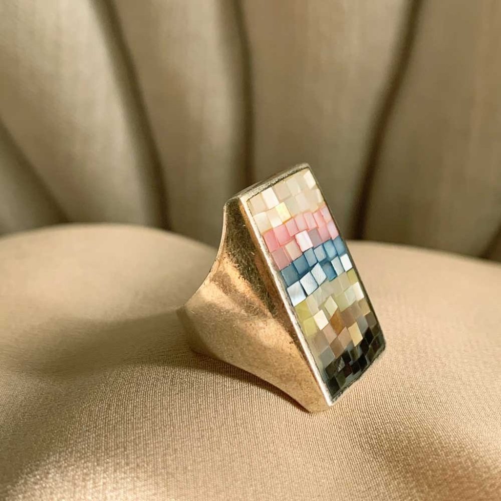 Vintage Sterling Mosaic Ring - Picture 2 of 3